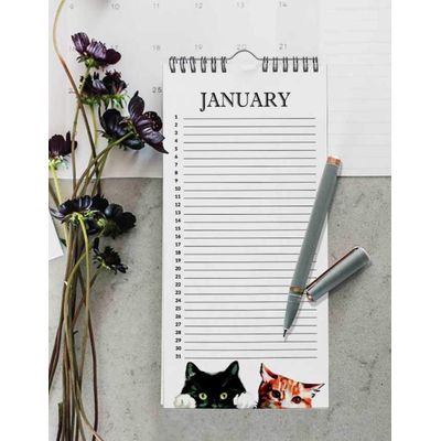 Gato Rústico Calendário Perpétuo de Parede, Lembrete de Aniversário e Evento Especial, Livro e Diário, Planejador e Organizador - Inkdotpot 27,94 Cm × 13,72 Cm / Branco