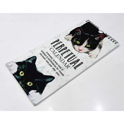 Gato Rústico Calendário Perpétuo de Parede, Lembrete de Aniversário e Evento Especial, Livro e Diário, Planejador e Organizador - Inkdotpot 27,94 Cm × 13,72 Cm / Branco