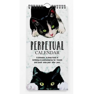 Gato Rústico Calendário Perpétuo de Parede, Lembrete de Aniversário e Evento Especial, Livro e Diário, Planejador e Organizador - Inkdotpot 27,94 Cm × 13,72 Cm / Branco
