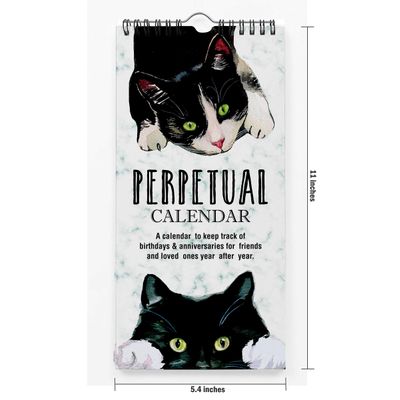 Gato Rústico Calendário Perpétuo de Parede, Lembrete de Aniversário e Evento Especial, Livro e Diário, Planejador e Organizador - Inkdotpot 27,94 Cm × 13,72 Cm / Branco