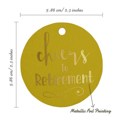 Etiquetas Pendentes para Garrafa 'Brinde à Aposentadoria' em Papel Metalizado para Lembrancinhas - Inkdotpot 100 Etiquetas Metalizadas / Dourado - Prata