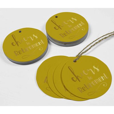 Etiquetas Pendentes para Garrafa 'Brinde à Aposentadoria' em Papel Metalizado para Lembrancinhas - Inkdotpot 100 Etiquetas Metalizadas / Dourado - Prata