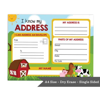 Folha Apagável a Seco: Sei Meu Endereço e Número de Telefone — Pré-Escola, Laminada, Atividades Domiciliares com 2 Marcadores - Inkdotpot 21,59 Cm × 27,94 Cm / Multicolorido