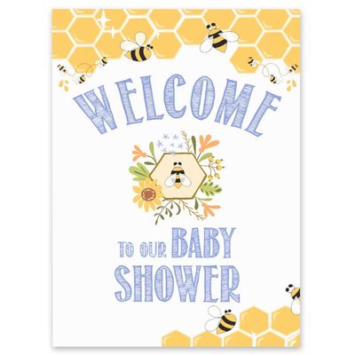 Placa de Boas-Vindas para Chá de Bebê Menino e Menina, Tema Abelha, Pacote com 1, 46 x 30 cm - Inkdotpot 45,72 Cm × 30,48 Cm / Branco
