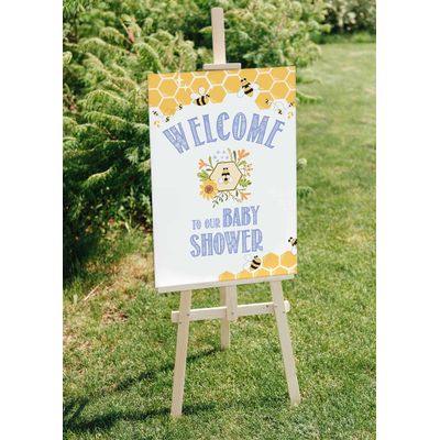Placa de Boas-Vindas para Chá de Bebê Menino e Menina, Tema Abelha, Pacote com 1, 46 x 30 cm - Inkdotpot 45,72 Cm × 30,48 Cm / Branco