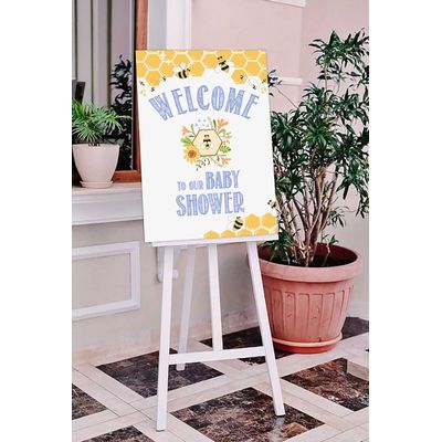 Placa de Boas-Vindas para Chá de Bebê Menino e Menina, Tema Abelha, Pacote com 1, 46 x 30 cm - Inkdotpot 45,72 Cm × 30,48 Cm / Branco