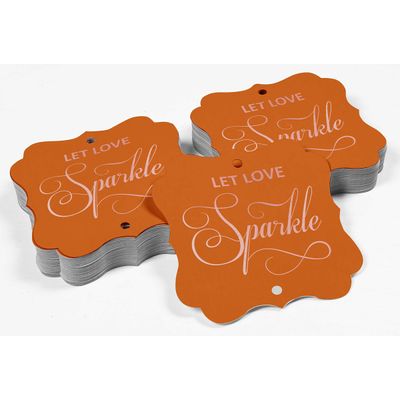 Etiquetas de Papel em Formato de Colchete com Acabamento Metalizado "Deixe o Amor Brilhar" para Lembrancinhas de Casamento - Inkdotpot 100 Etiquetas Metalizadas / Laranja - Ouro Rosé