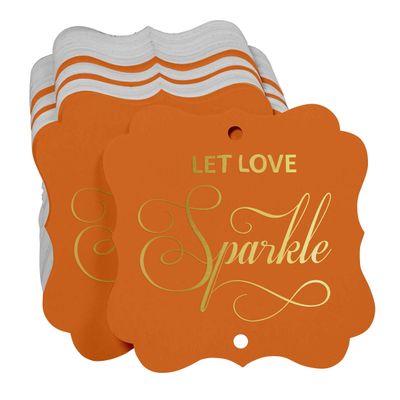 Etiquetas de Papel em Formato de Colchete com Acabamento Metalizado "Deixe o Amor Brilhar" para Lembrancinhas de Casamento - Inkdotpot 100 Etiquetas Metalizadas / Laranja - Ouro Rosé