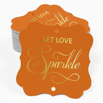 Etiquetas de Papel em Formato de Colchete com Acabamento Metalizado "Deixe o Amor Brilhar" para Lembrancinhas de Casamento - Inkdotpot 100 Etiquetas Metalizadas / Laranja - Ouro Rosé