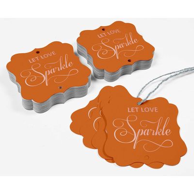 Etiquetas de Papel em Formato de Colchete com Acabamento Metalizado "Deixe o Amor Brilhar" para Lembrancinhas de Casamento - Inkdotpot 100 Etiquetas Metalizadas / Laranja - Ouro Rosé
