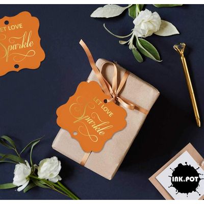 Etiquetas de Papel em Formato de Colchete com Acabamento Metalizado "Deixe o Amor Brilhar" para Lembrancinhas de Casamento - Inkdotpot 100 Etiquetas Metalizadas / Laranja - Ouro Rosé