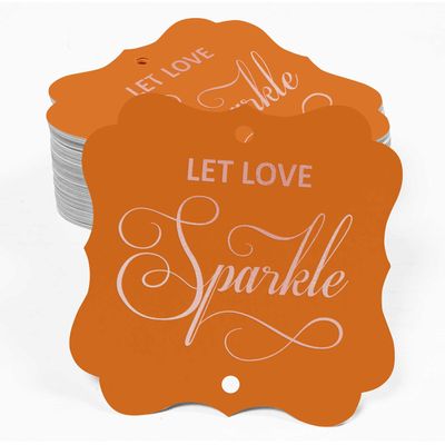 Etiquetas de Papel em Formato de Colchete com Acabamento Metalizado "Deixe o Amor Brilhar" para Lembrancinhas de Casamento - Inkdotpot 100 Etiquetas Metalizadas / Laranja - Ouro Rosé