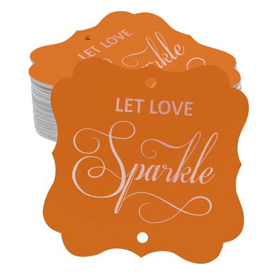 Etiquetas de Papel em Formato de Colchete com Acabamento Metalizado "Deixe o Amor Brilhar" para Lembrancinhas de Casamento - Inkdotpot 100 Etiquetas Metalizadas / Laranja - Ouro Rosé