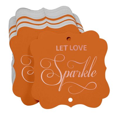 Etiquetas de Papel em Formato de Colchete com Acabamento Metalizado "Deixe o Amor Brilhar" para Lembrancinhas de Casamento - Inkdotpot 100 Etiquetas Metalizadas / Laranja - Ouro Rosé