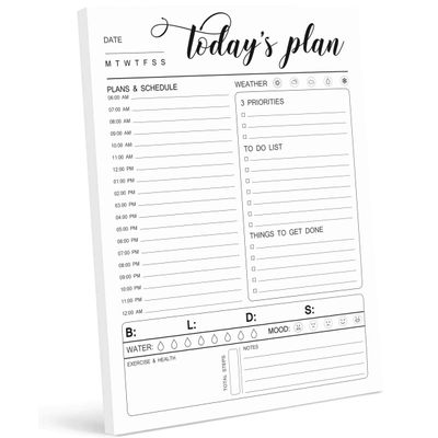 Planner Diário com Agenda Horária, 50 Folhas sem Data, Bloco Destacável com Rastreador, Prioridades, Metas e Lista - Inkdotpot 21,59 Cm × 27,94 Cm / Branco