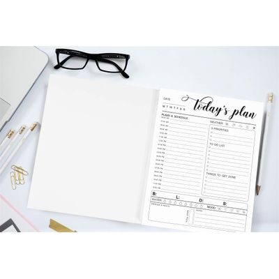 Planner Diário com Agenda Horária, 50 Folhas sem Data, Bloco Destacável com Rastreador, Prioridades, Metas e Lista - Inkdotpot 21,59 Cm × 27,94 Cm / Branco
