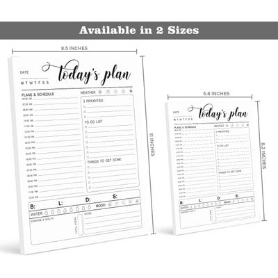 Planner Diário com Agenda Horária, 50 Folhas sem Data, Bloco Destacável com Rastreador, Prioridades, Metas e Lista - Inkdotpot 21,59 Cm × 27,94 Cm / Branco