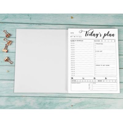 Planner Diário com Agenda Horária, 50 Folhas sem Data, Bloco Destacável com Rastreador, Prioridades, Metas e Lista - Inkdotpot 21,59 Cm × 27,94 Cm / Branco