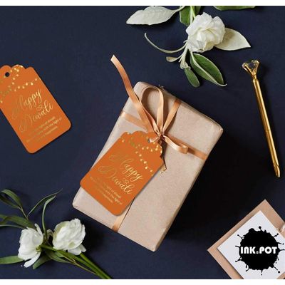 Etiquetas de Papel Metalizadas 'Happy Diwali' para Pendurar em Lembrancinhas - Inkdotpot 100 Etiquetas Metalizadas / Laranja - Ouro Rosé
