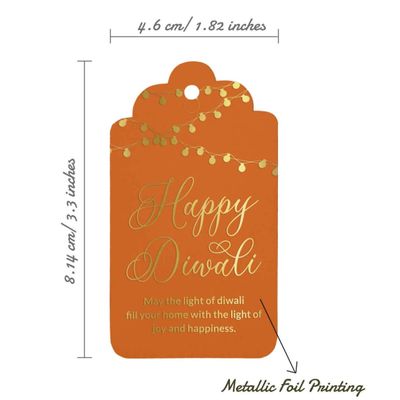 Etiquetas de Papel Metalizadas 'Happy Diwali' para Pendurar em Lembrancinhas - Inkdotpot 100 Etiquetas Metalizadas / Laranja - Ouro Rosé