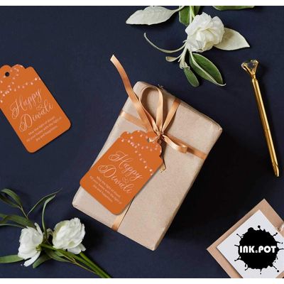 Etiquetas de Papel Metalizadas 'Happy Diwali' para Pendurar em Lembrancinhas - Inkdotpot 100 Etiquetas Metalizadas / Laranja - Ouro Rosé
