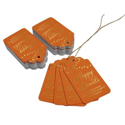 Etiquetas de Papel Metalizadas 'Happy Diwali' para Pendurar em Lembrancinhas - Inkdotpot 100 Etiquetas Metalizadas / Laranja - Ouro Rosé