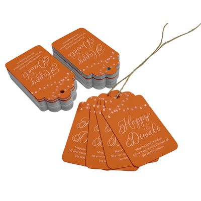 Etiquetas de Papel Metalizadas 'Happy Diwali' para Pendurar em Lembrancinhas - Inkdotpot 100 Etiquetas Metalizadas / Laranja - Ouro Rosé