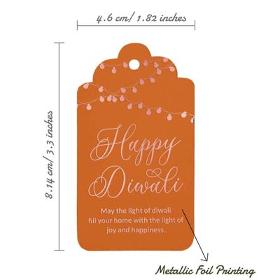 Etiquetas de Papel Metalizadas 'Happy Diwali' para Pendurar em Lembrancinhas - Inkdotpot 100 Etiquetas Metalizadas / Laranja - Ouro Rosé