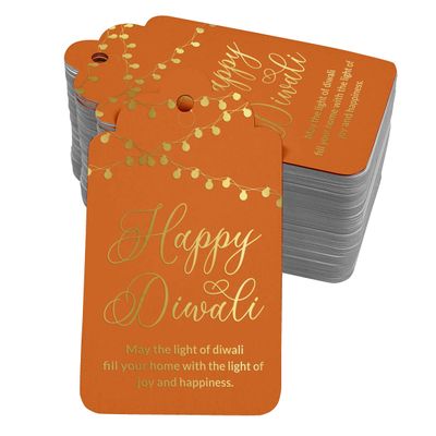 Etiquetas de Papel Metalizadas 'Happy Diwali' para Pendurar em Lembrancinhas - Inkdotpot 100 Etiquetas Metalizadas / Laranja - Ouro Rosé