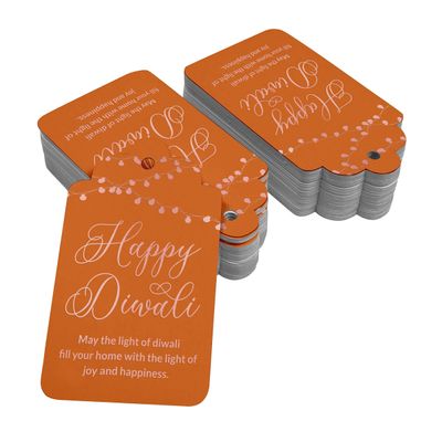 Etiquetas de Papel Metalizadas 'Happy Diwali' para Pendurar em Lembrancinhas - Inkdotpot 100 Etiquetas Metalizadas / Laranja - Ouro Rosé