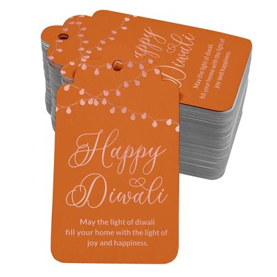 Etiquetas de Papel Metalizadas 'Happy Diwali' para Pendurar em Lembrancinhas - Inkdotpot 100 Etiquetas Metalizadas / Laranja - Ouro Rosé