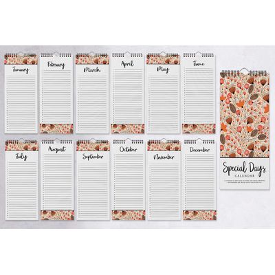 Calendário Perpétuo Floral para Parede — Lembrete de Aniversário e Eventos Especiais, Planner/Diário e Cartão Presente - Inkdotpot 27,94 Cm × 13,72 Cm / Multicolorido