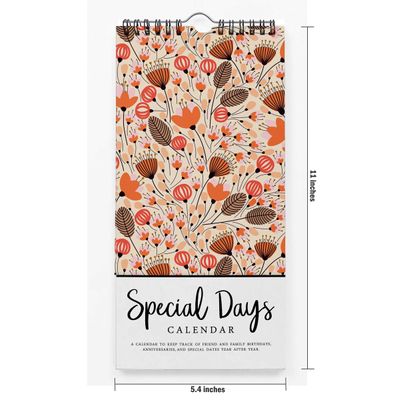 Calendário Perpétuo Floral para Parede — Lembrete de Aniversário e Eventos Especiais, Planner/Diário e Cartão Presente - Inkdotpot 27,94 Cm × 13,72 Cm / Multicolorido