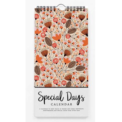 Calendário Perpétuo Floral para Parede — Lembrete de Aniversário e Eventos Especiais, Planner/Diário e Cartão Presente - Inkdotpot 27,94 Cm × 13,72 Cm / Multicolorido