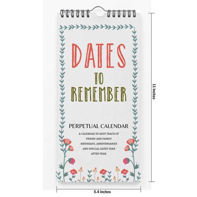 Calendário Perpétuo Rústico Floral de Parede, Lembrador de Aniversário e Eventos, Livro/Agenda/Organizador de Cartões - Inkdotpot 27,94 Cm × 13,72 Cm / Branco