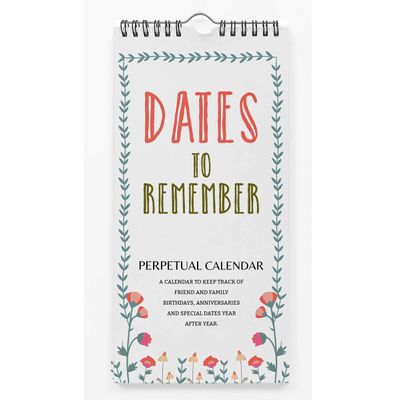 Calendário Perpétuo Rústico Floral de Parede, Lembrador de Aniversário e Eventos, Livro/Agenda/Organizador de Cartões - Inkdotpot 27,94 Cm × 13,72 Cm / Branco