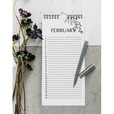 Calendário Perpétuo Rústico Floral de Parede, Lembrador de Aniversário e Eventos, Livro/Agenda/Organizador de Cartões - Inkdotpot 27,94 Cm × 13,72 Cm / Branco