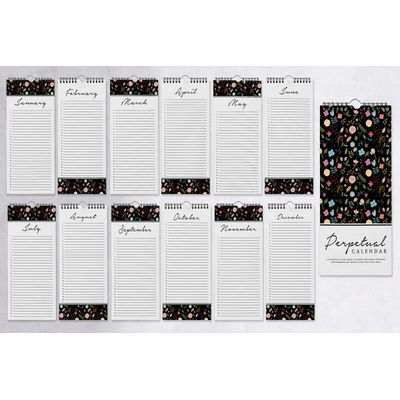 Calendário Perpétuo Floral de Parede, Lembrete de Aniversário/Eventos Especiais, Caderno/Agenda, Presente/Cartão, Planejador - Inkdotpot 27,94 Cm × 13,72 Cm / Multicolorido