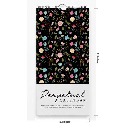 Calendário Perpétuo Floral de Parede, Lembrete de Aniversário/Eventos Especiais, Caderno/Agenda, Presente/Cartão, Planejador - Inkdotpot 27,94 Cm × 13,72 Cm / Multicolorido