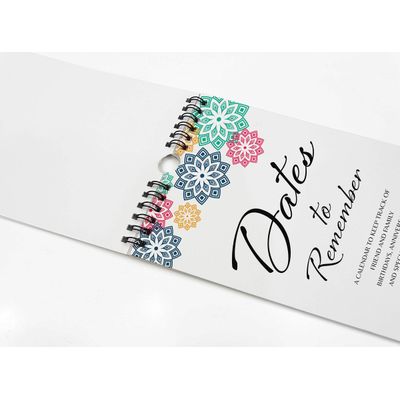 Calendário Perpétuo Floral Mandala Rústico para Parede, Lembrete de Aniversário e Eventos, Livro/Agenda/Organizador - Inkdotpot 27,94 Cm × 13,72 Cm / Multicolorido