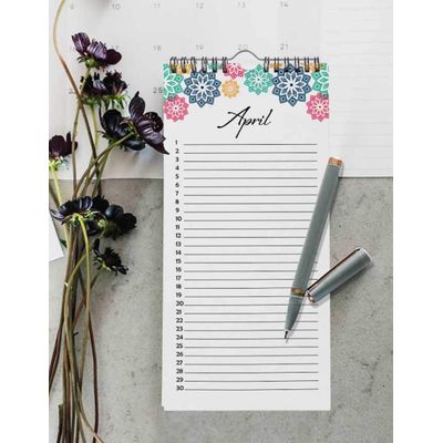 Calendário Perpétuo Floral Mandala Rústico para Parede, Lembrete de Aniversário e Eventos, Livro/Agenda/Organizador - Inkdotpot 27,94 Cm × 13,72 Cm / Multicolorido