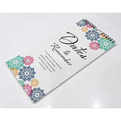 Calendário Perpétuo Floral Mandala Rústico para Parede, Lembrete de Aniversário e Eventos, Livro/Agenda/Organizador - Inkdotpot 27,94 Cm × 13,72 Cm / Multicolorido