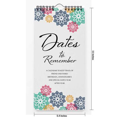 Calendário Perpétuo Floral Mandala Rústico para Parede, Lembrete de Aniversário e Eventos, Livro/Agenda/Organizador - Inkdotpot 27,94 Cm × 13,72 Cm / Multicolorido