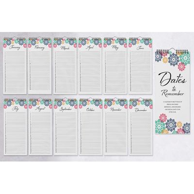 Calendário Perpétuo Floral Mandala Rústico para Parede, Lembrete de Aniversário e Eventos, Livro/Agenda/Organizador - Inkdotpot 27,94 Cm × 13,72 Cm / Multicolorido
