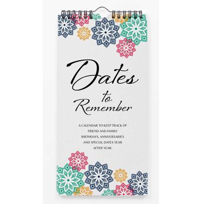 Calendário Perpétuo Floral Mandala Rústico para Parede, Lembrete de Aniversário e Eventos, Livro/Agenda/Organizador - Inkdotpot 27,94 Cm × 13,72 Cm / Multicolorido