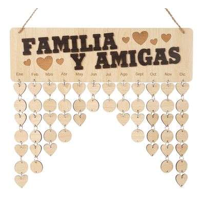 Placa Lembrete de Aniversários em Madeira, Calendário Perpétuo DIY, Presente Personalizado para Família, Mãe/Pai/Avós - Inkdotpot 40,64 Cm × 11,94 Cm / Marrom