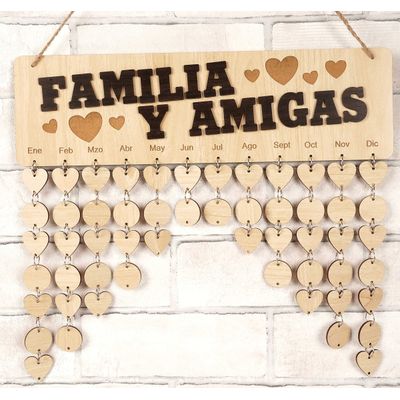 Placa Lembrete de Aniversários em Madeira, Calendário Perpétuo DIY, Presente Personalizado para Família, Mãe/Pai/Avós - Inkdotpot 40,64 Cm × 11,94 Cm / Marrom