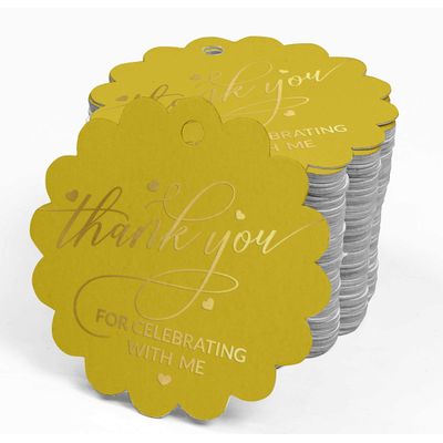 Etiquetas Pendentes de Papel Metalizado 'Obrigado por Celebrar Comigo' para Lembrancinhas de Aniversário - Inkdotpot 100 Etiquetas Metalizadas / Amarelo - Dourado