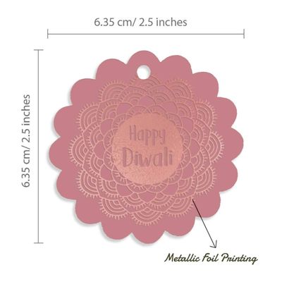 Etiquetas de Papel Metalizado Pendentes "Happy Diwali" para Lembrancinhas - Inkdotpot 100 Etiquetas Metalizadas / Rosa - Ouro Rosé
