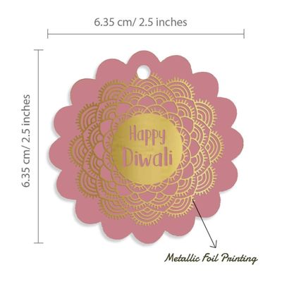 Etiquetas de Papel Metalizado Pendentes "Happy Diwali" para Lembrancinhas - Inkdotpot 100 Etiquetas Metalizadas / Rosa - Ouro Rosé